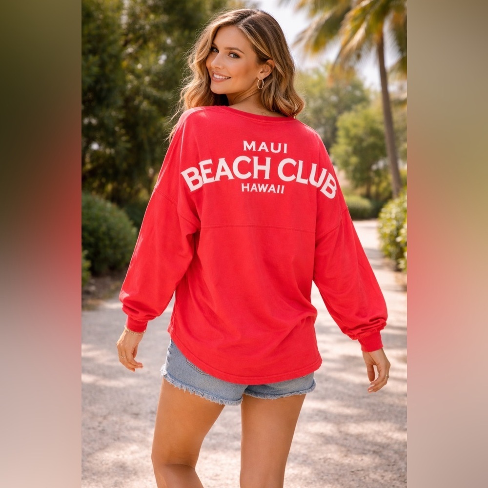 Spirit Jersey Maui Beach Club Hawaii Coral Long Sleeve Top Size M Relaxed Fit